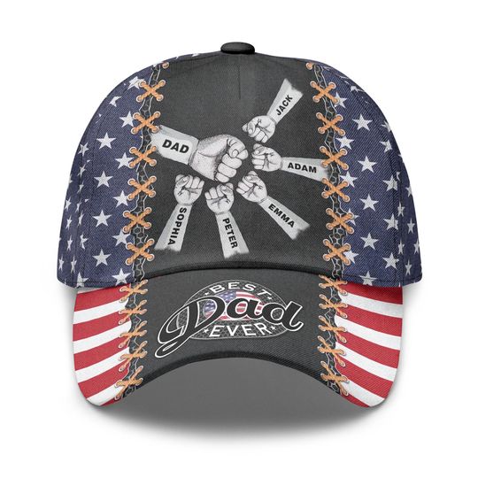 Personalized Fist Bump Daddy Grandpa Cap, 3D Baseball Cap, Father's Day Gift For Dad, Cap For Grandpa, Hat For Husband, Dad And Kid Name Cap