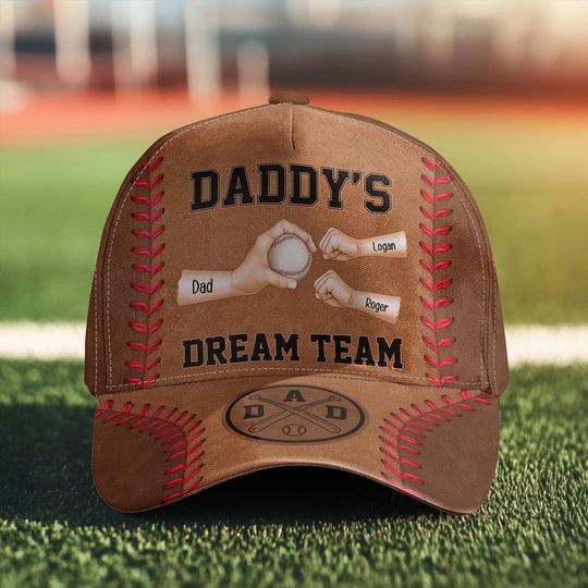 Daddys Dream Team Baseball Hat, Custom Dad Cap with Kids Names, Personalized Fathers Day Gift for Baseball Loving Dad