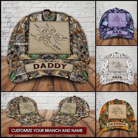 Outline Fist Bump Daddy Grandpa Personalized Cap, Father's Day Gift For Dad, For Grandpa, For Husband,Father's Day,Father's Day Gift