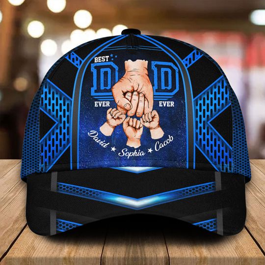 Personalized Fist Bump Dad Kids Cap, Custom Dad And Kids Names Cap, Best Dad Ever Hat, Father's Day Gift For Dad, Grandpa, Dad Birthday Gift