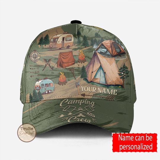 Discover Personalized Camping Crew Baseball Caps, Custom Name Camper Classic Cap for Men Women,Advanture Camping Caps, Camping Lovers Gift for Dad