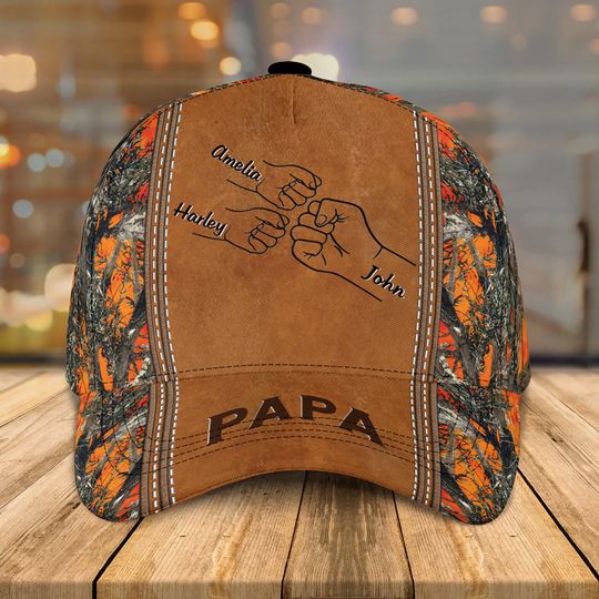 Grandpa Papa Daddy Fist Bump Fathers Day Family, Custom Papa Cap with Kid Names, Dad Grandpa Kids Holding Hands Cap, Father's Day Gifts