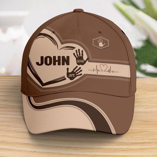 Personalized Grandpa Dad Kids Handprints Classic Cap, Father's Day Gift For Dad, Cap For Grandpa, Hat For Husband, Dad And Kid Name Cap