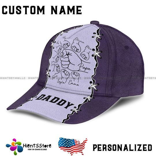 Custom Name Daddy Hat with Kids' Names  Personalized Fist Bump Cap for Dad Papa Grandpa  Leather Look Printed Cap for Fathers Day Gift