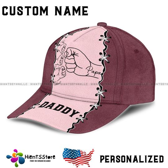 Custom Name Daddy Hat with Kids' Names  Personalized Fist Bump Cap for Dad Papa Grandpa  Leather Look Printed Cap for Fathers Day Gift