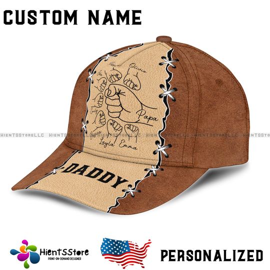 Discover Custom Name Daddy Hat with Kids' Names  Personalized Fist Bump Cap for Dad Papa Grandpa  Leather Look Printed Cap for Fathers Day Gift