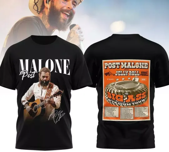 Post Malone Jelly Roll Big Ass Stadium Tour 2025 T-Shirt 3D