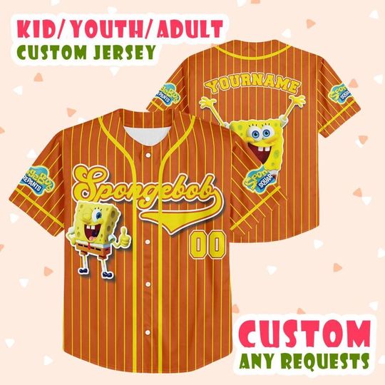 Personalized The SpongeBob SquarePants Movie Baseball Jersey, SpongeBob Custom Printstripe Baseball Jersey, The SpongeBob Fans