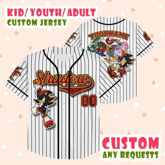 Customized Shadow The Hedgehog White Stripe  Baseball Jersey, Personalized Number And Name Sonic 3 Movie Jersey, Shadow Fan Gift
