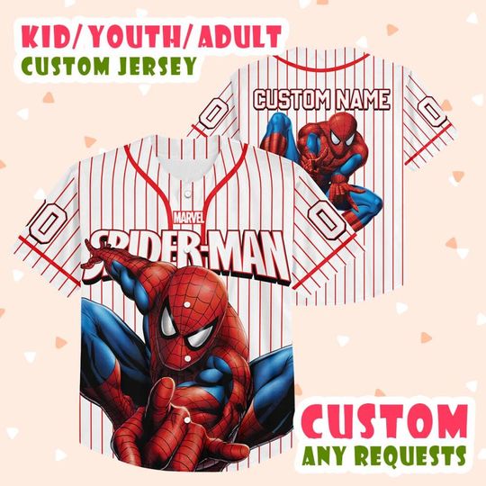 Customized Spiderman Heros Marvels Baseball Jersey, Custom Spiderman Marvel Comics Jersey For Fans, Marvel Heros Jersey