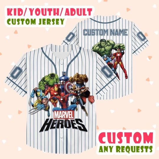 Customized Marvel Heros Limited Edition Baseball Jersey, Custom Marvel Jersey For Fans, Marvel Heros Comics Jersey