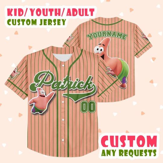 Personalized The SpongeBob SquarePants Movie Baseball Jersey, Patrick Star Custom Printstripe Baseball Jersey, The SpongeBob Fan