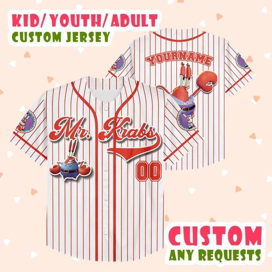 Personalized The SpongeBob SquarePants Movie Baseball Jersey, Mr. Krabs Custom Printstripe Baseball Jersey, The SpongeBob Fans
