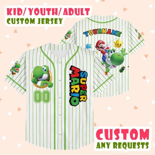 Customized Super Mario The Movie Baseball Jersey, Custom Yoshi Baseball Jersey Gift, Mario And Friends Jersey