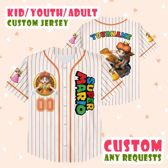 Customized Super Mario The Movie Baseball Jersey, Custom Princess Daisy Baseball Jersey Gift, Mario And Friends Jersey
