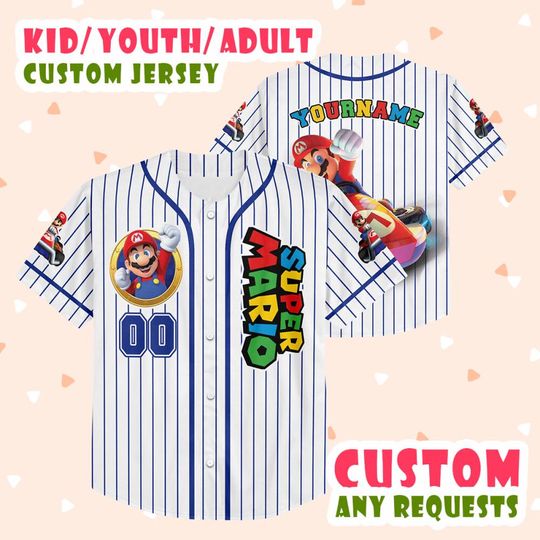Customized Super Mario The Movie Baseball Jersey, Custom Super Mario Baseball Jersey Gift, Mario And Friends Jersey