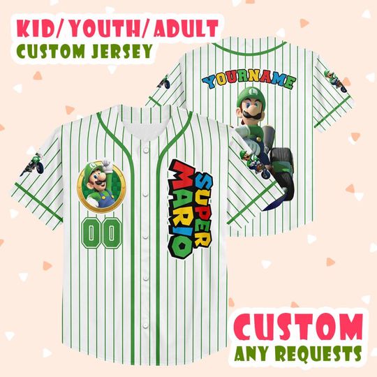Customized Super Mario The Movie Baseball Jersey, Custom Luigi Baseball Jersey Gift, Mario And Friends Jersey