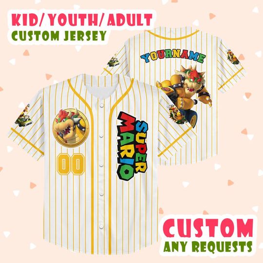 Customized Super Mario The Movie Baseball Jersey, Custom Bowser Princess Baseball Jersey Gift, Mario Lovers Jersey