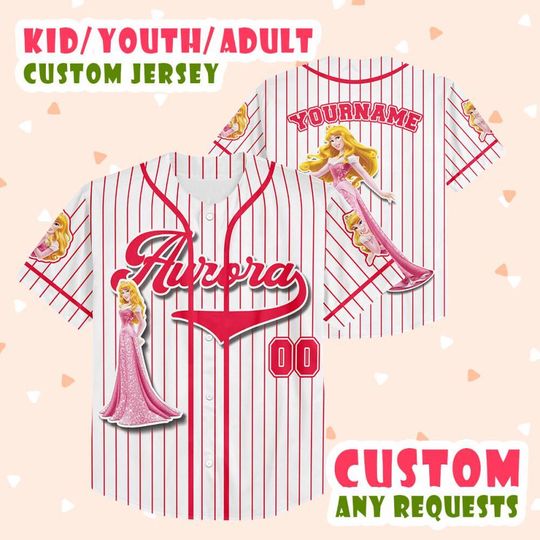Customized Aurora Disney Cartoon Movie Baseball Jersey, Princess Aurora Custom Name Number Jersey, Jersey For Kids