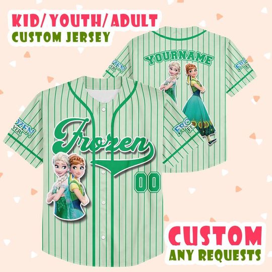 Discover Customized Frozen Disney Cartoon Movie Baseball Jersey, Princess Elsa Anna Custom Name Number Jersey, Jersey For Kids