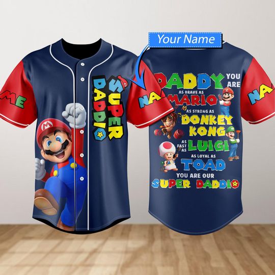 Custom Super Mario Baseball Jersey, Super Daddio Shirt, Super Mario Bros Shirt, Video Game, Mario Gaming Shirt, Father Day Gift For Dad