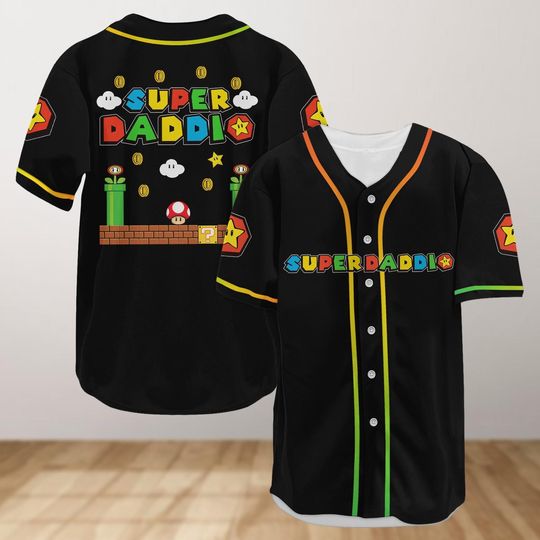 Super Daddio Baseball Jersey, Super Mario Baseball Jersey, Mario Bros Shirt, Video Game Shirt, Father's Day Gift For Dad Him Gamer