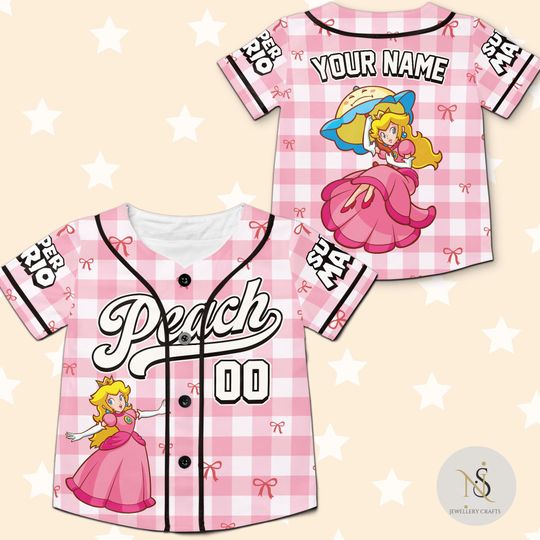 Personalized Retro Super Mario Baseball Jersey, Princess Peach Jersey, Jersey for Kids, Youth & Adults, Mario Birthday Gift