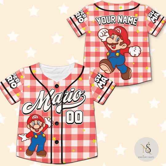 Personalized Retro Super Mario Baseball Jersey, Princess Peach Jersey, Jersey for Kids, Youth & Adults, Mario Birthday Gift