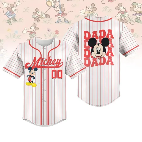 Discover Personalized Cute Mickey Mouse Dada Happy Father's Day Baseball Jersey Shirt