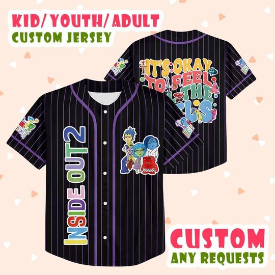 Inside Out 2 Cartoon Movie Custom Baseball Jersey, Personalized Inside Out 2 It's Ok To Feel All The Feels Jersey, Kids Jersey