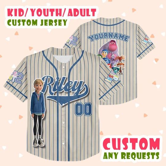 Customized Riley Inside Out 2 Movie Baseball Jersey, Custom Inside Out 2 Jersey, Riley Custom Baseball Jersey, Gift For Kids