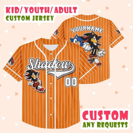 Customized Shadow The Hedgehog Orange Stripe Baseball Jersey, Personalized Number And Name Sonic 3 Movie Jersey, Shadow Fan Gift