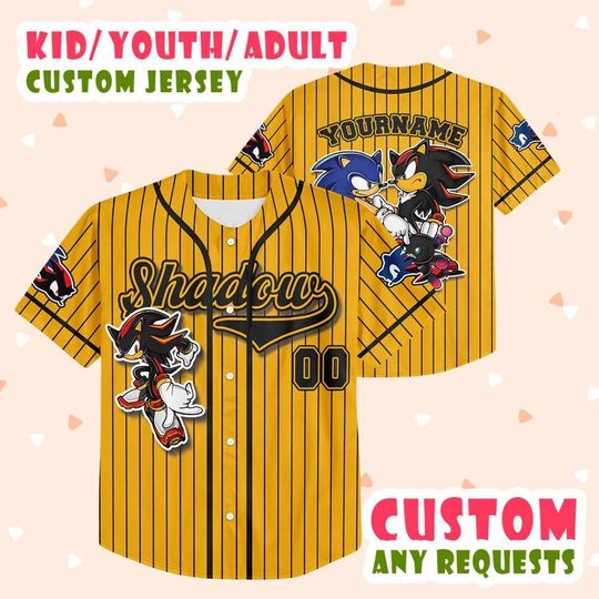 Customized Shadow The Hedgehog Yellow Stripe  Baseball Jersey, Personalized Number Name Sonic 3 Movie Jersey, Shadow Fan Gift