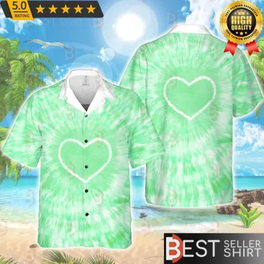 Bad Bunny Heart Green Tie Dye Hawaiian Shirt