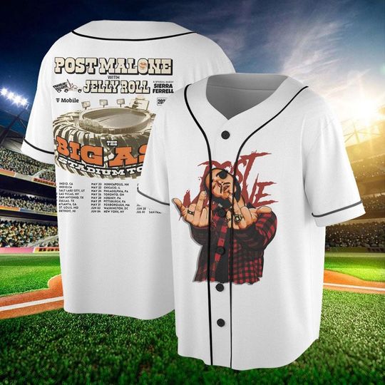 Post Malone Jelly Roll Tour Baseball Jersey, Post Malone And Jelly Roll Big Ass Stadium Tour 2025 Baseball Jersey