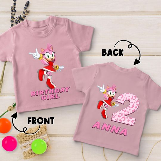 Sonic Amy Rose The Hedgehog Birthday Shirt, Custom Personalized Boy Girl Birthday Shirt, Kids Toddler Birthday Gift For Son Daughter