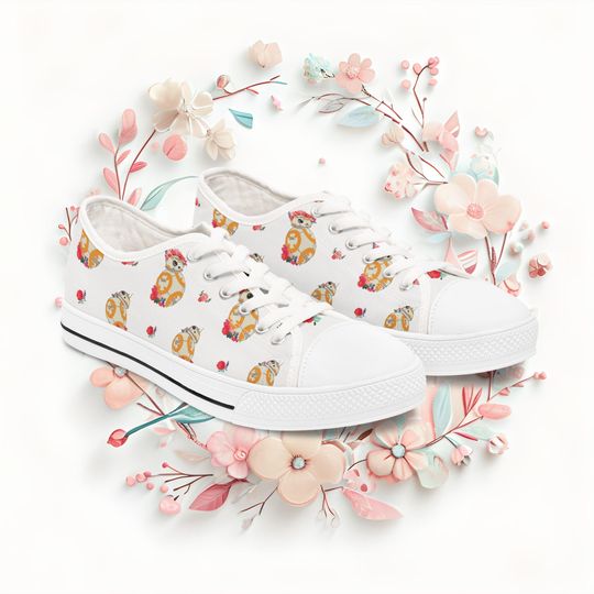 Discover Low Top Sneakers, Star Wars inspired BB8 Floral Shoes, Disney Fan Gift, Cute Women's Sneakers, Unique Women's Shoes