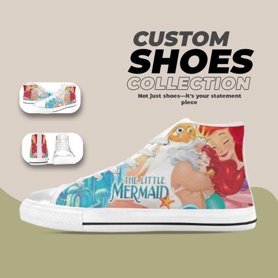 The Little Mermaid Design High top Shoes Comfortable Streetwear Sneakers Trendy Footwear