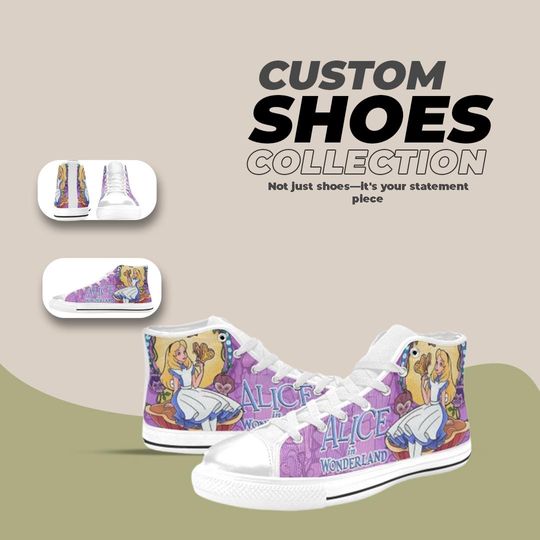 Alice in Wonderland Design High top Shoes Comfortable Streetwear Sneakers Trendy Footwear
