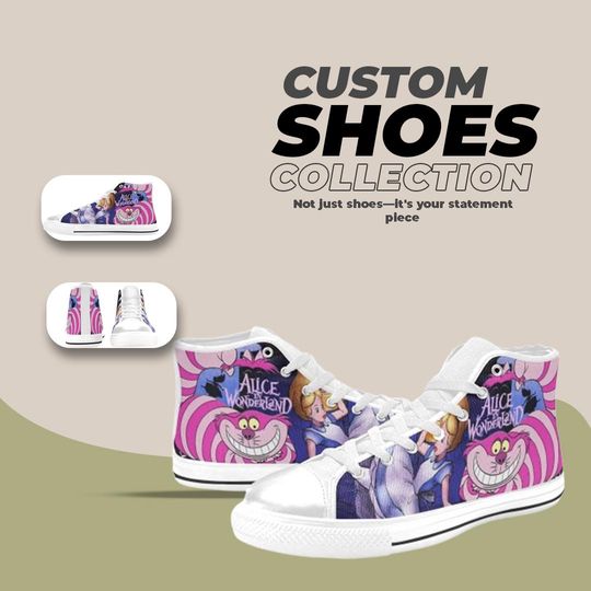 Alice in Wonderland Design High top Shoes Comfortable Streetwear Sneakers Trendy Footwear