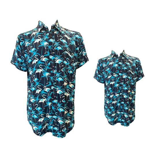 Father and son matching shirts - Blue Flamingo, Father and Son Outfit, Hawaiian shirts, Dad and Son shirts, Matching Outfits, Gift for him,