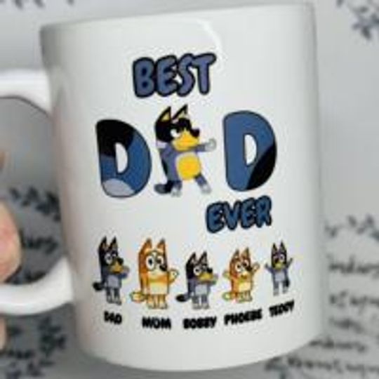Best Dad Ever Mug  BlueyDad Inspired Fathers Day Gift  Free Matching Card Included