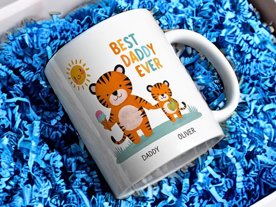Personalised Dad Mug | Cute Custom Father's Day Gift | Best Daddy Ever Mug | Birthday Gift for Daddy from Child | New Dad Gift | Animal Mug