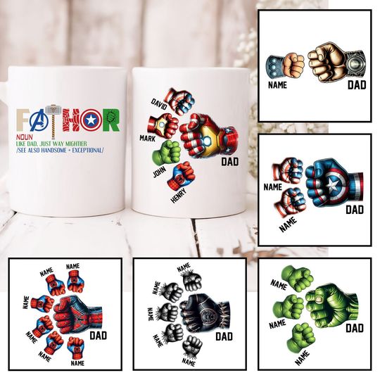 Custom Super Dad Fist Bump Up to 6 Kids Mug Wrap, Dad 11oz Mug Template, Dad 11oz Mug  , Fathers Day Mug Sublimation Design, Dad Mug Wrap