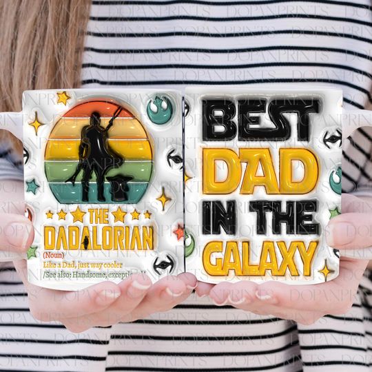 The Dadalorian 3D Inflated Effect Mug Design, Best Dad In The Galaxy 11oz Mug Wrap, Father's Day Coffee Mug  ,Dadalorian 11oz Mug Template