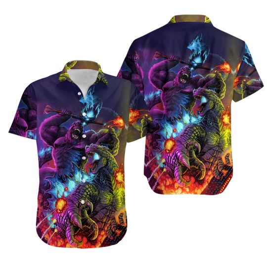 god zilla vs King Kong Hawaiian Shirt Summer Vacation Hawaiian Shirt