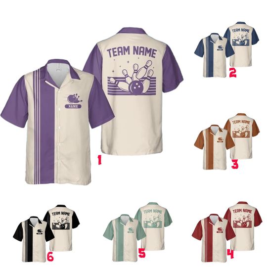 Discover Personalized Retro Bowling Hawaiian Shirt, Custom Name Button Down Shirt, Matching Bowling Team Shirt, Bowling Lover Gift, Bowler Gift Shirt