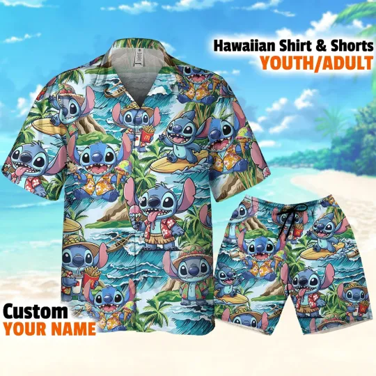 Disney Stitch Summer Tropical Aloha Disney Stitch Button Up Shirt Disney Hawaiian Shirt