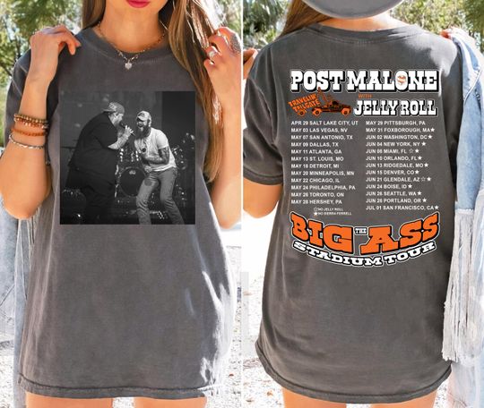 Post Malone Jelly Roll Double Sided Concert T-Shirt 2025