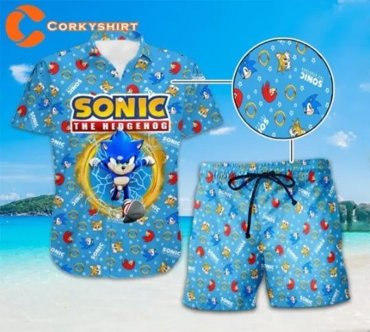 Sonic the Hedgehog Hawaiian Shirt Button Down Unisex Adults Outfit S-5XL